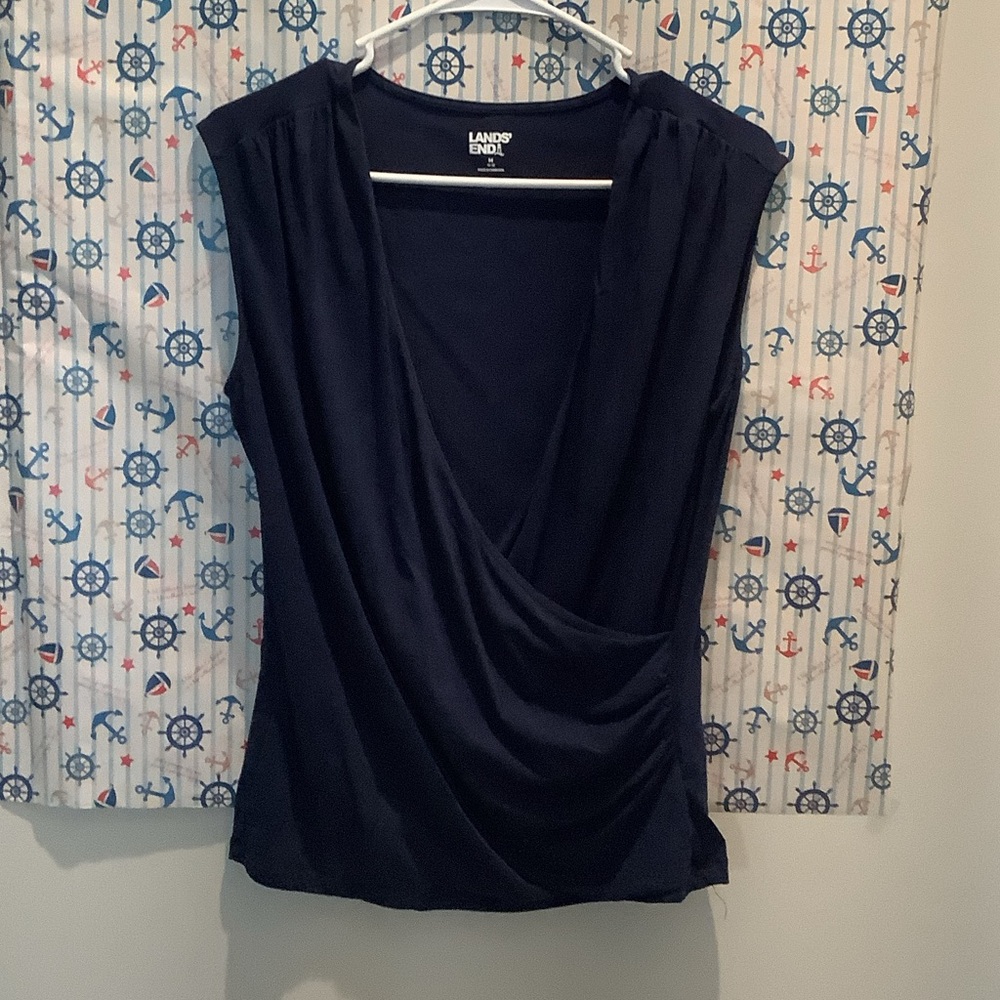 Lands' End Women's Deep Blue Drape Blouse